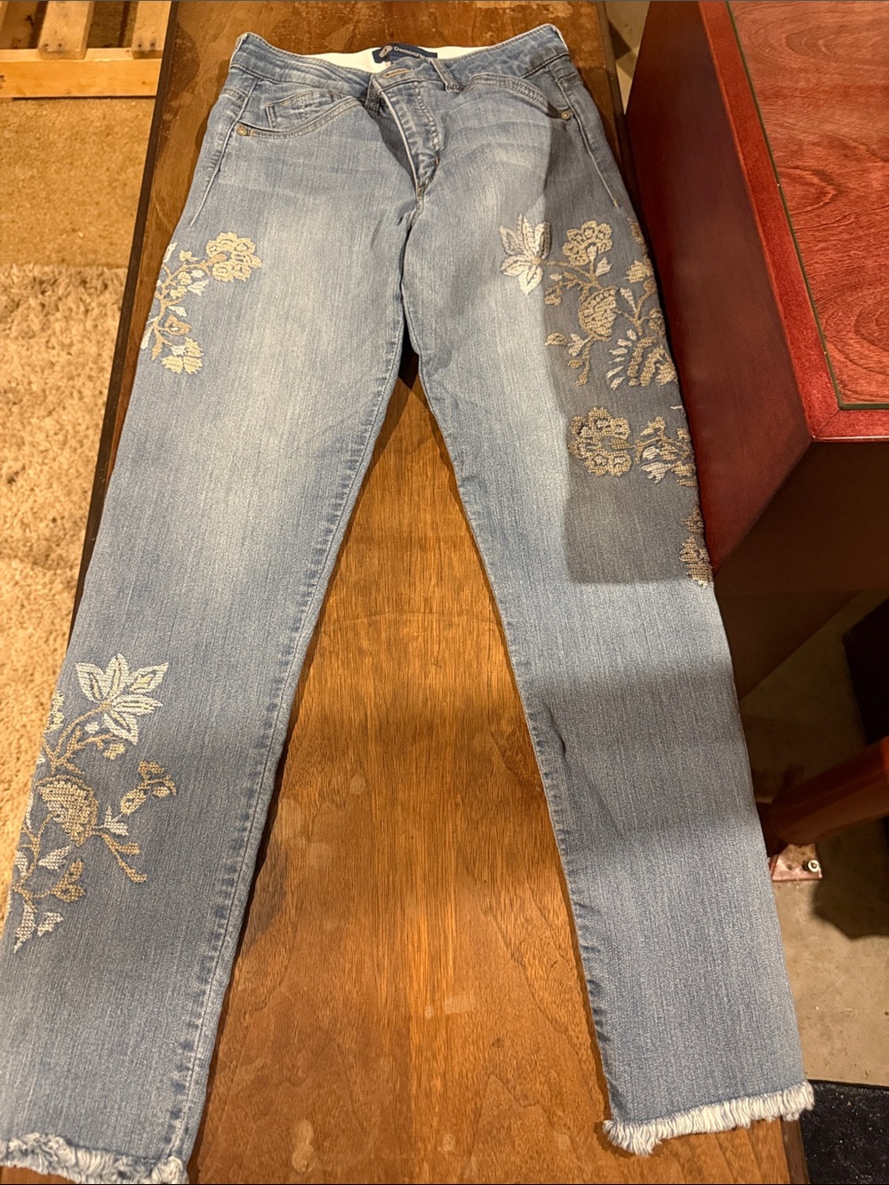 Democracy Light Blue Straight Leg Jeans with Floral Embroidery - Picture 2 of 4
